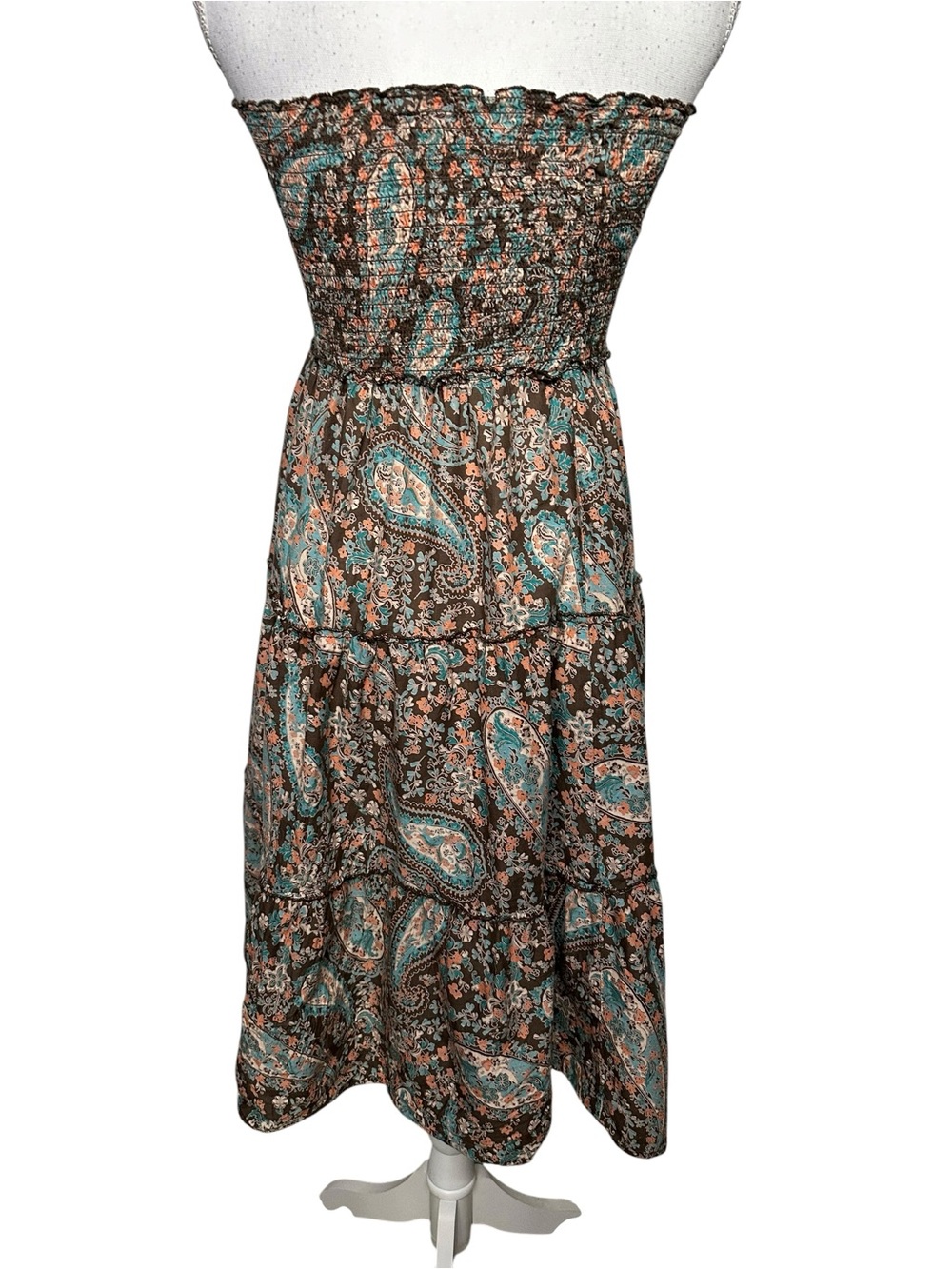 Pastel Paisley Print Strapless Ruched Summer Dress / Medium (Estimated) / Boho - Picture 5 of 7
